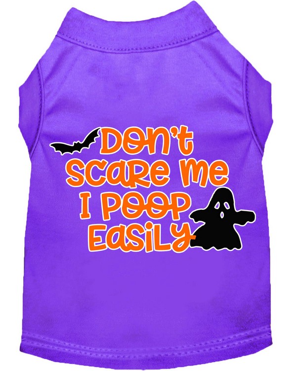 Don't Scare Me, Poops Easily Screen Print Dog Shirt Purple XXXL